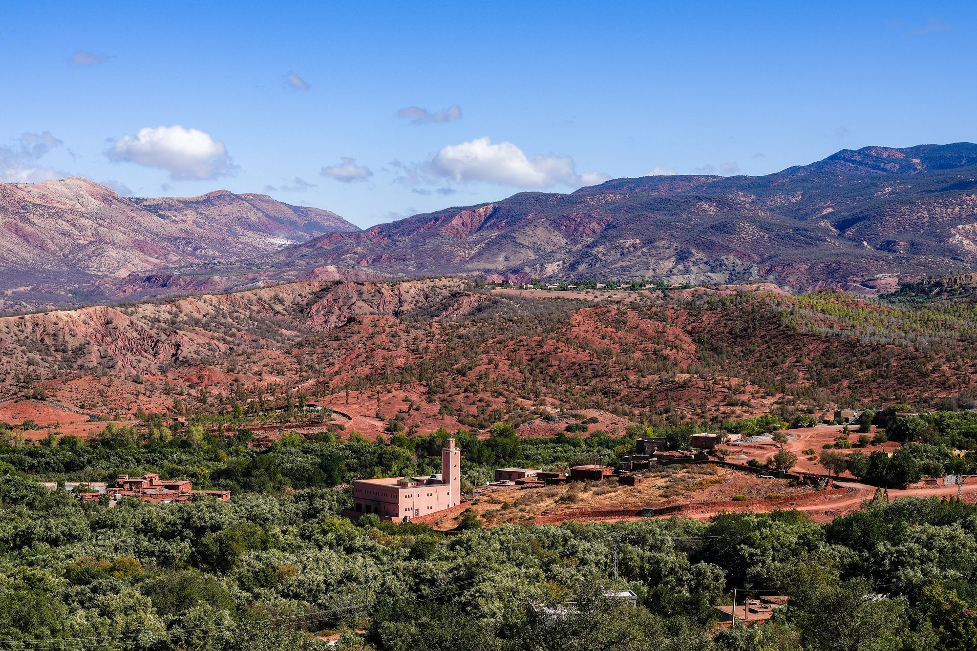 Anraz village and olive groves below the Western High Atlas near Ouirgane